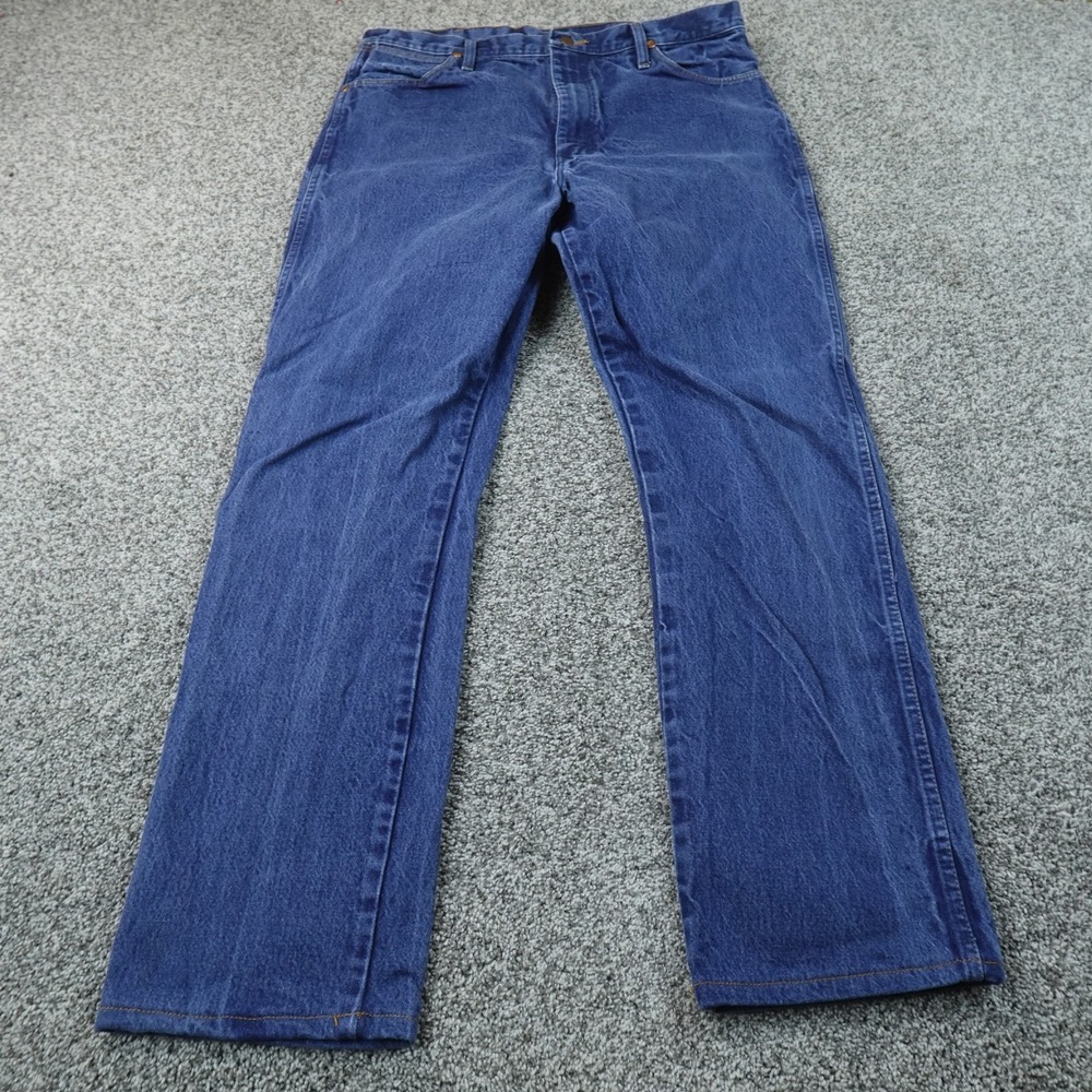 VTG Wrangler Jeans Mens 38X32 Dark Blue Denim Pants Cowboy Cut Western 13MWZ Y2K